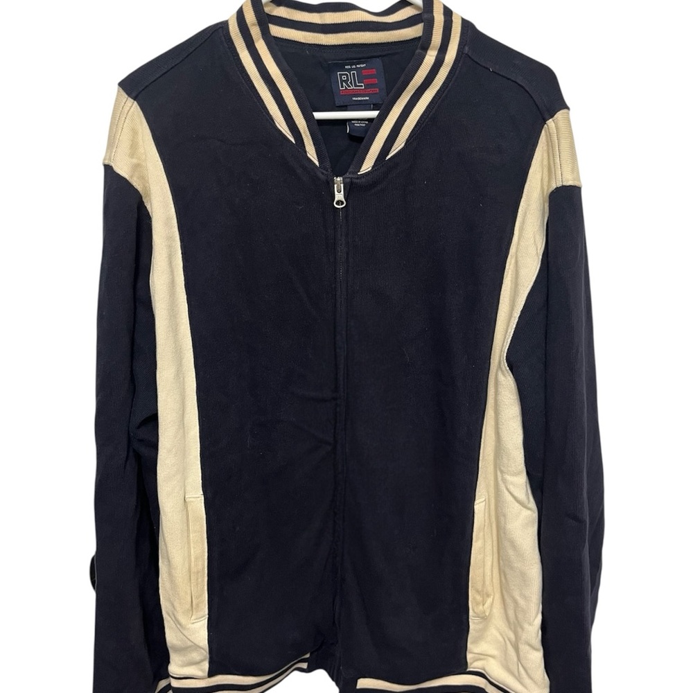 Vintage Ralph Lauren Blue Embroidered POLO Jeans Sweater Full Zip Cardigan XL